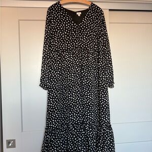 J. Crew Black and White Patterned Long Sleeve Dress